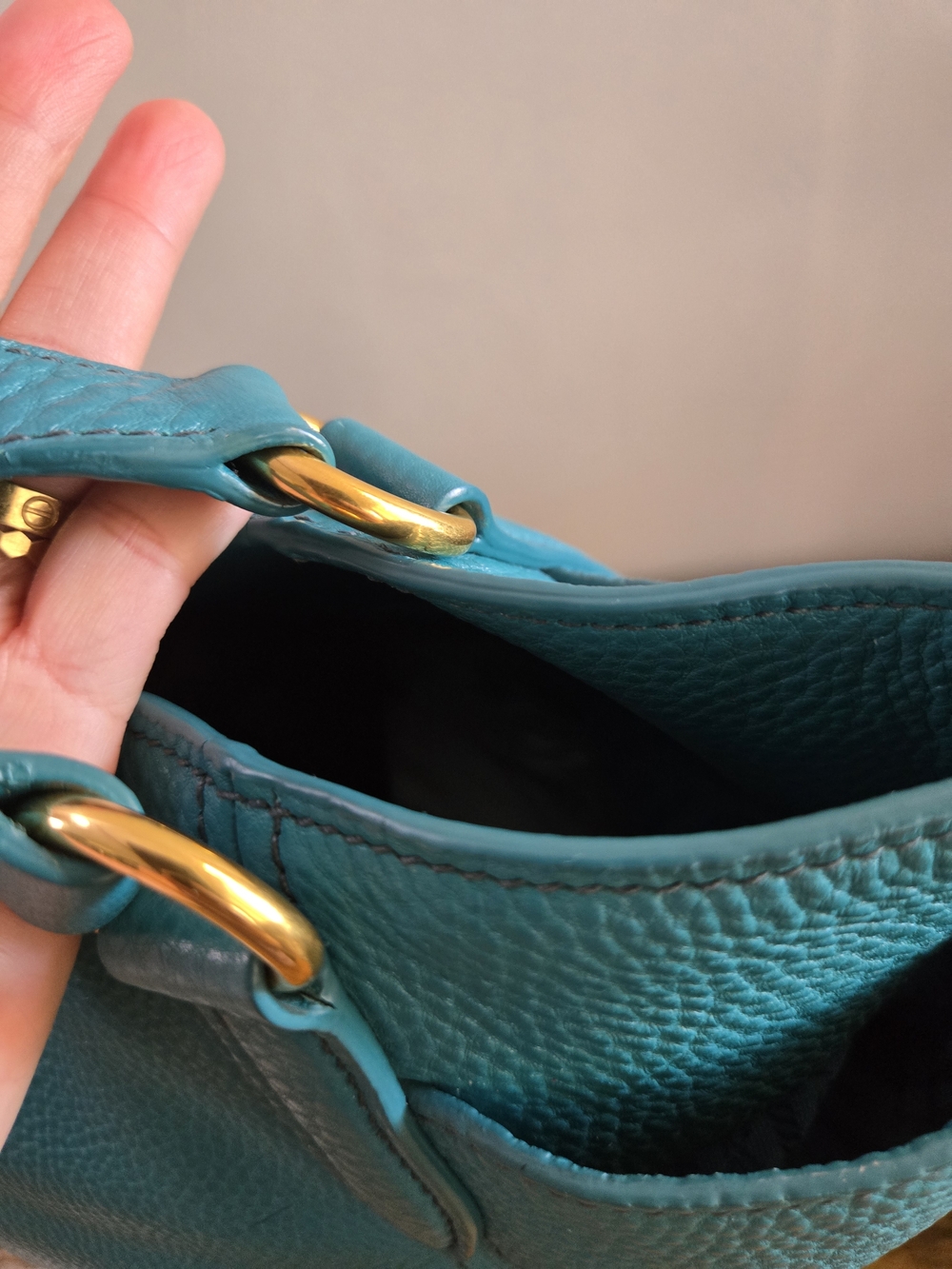 Prada Teal Pebbled Leather Tote - Picture 8 of 14